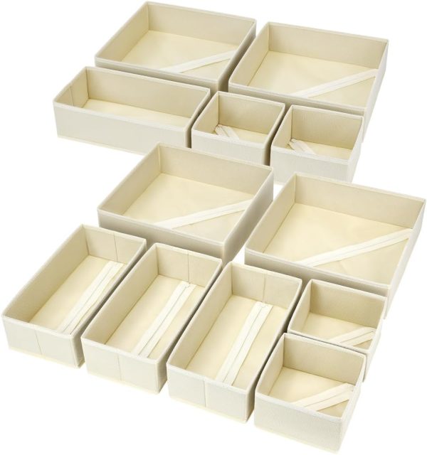 61AyWNL235L._AC_SL1200_ 12-Pack Foldable Drawer Organizer Set, Fabric Storage Boxes for Wardrobe, Closet & Dresser Use