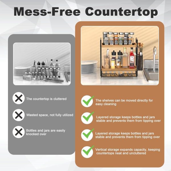 61XiCuJa6dL._AC_SL1200_ Metal Kitchen Organizer Rack with Side Basket, Multi-Purpose Storage Shelf for Kitchen & Bathroom