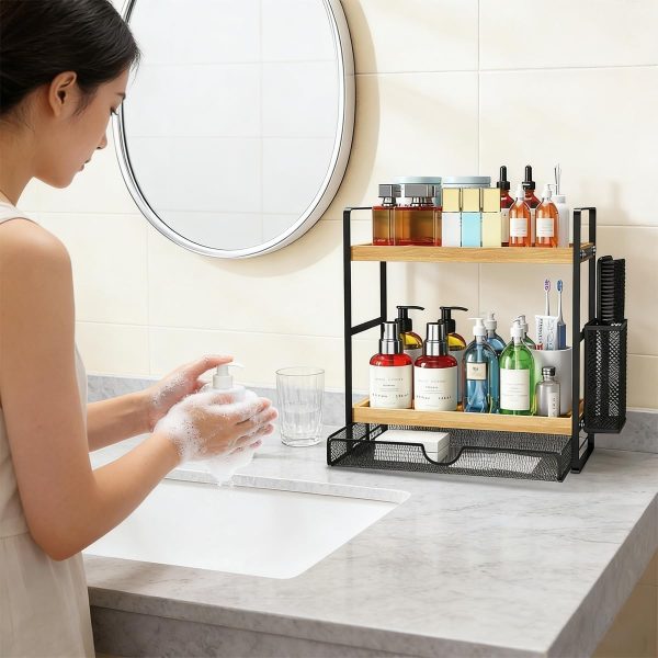 61oEvxp0B6L._AC_SL1200_ Metal Kitchen Organizer Rack with Side Basket, Multi-Purpose Storage Shelf for Kitchen & Bathroom