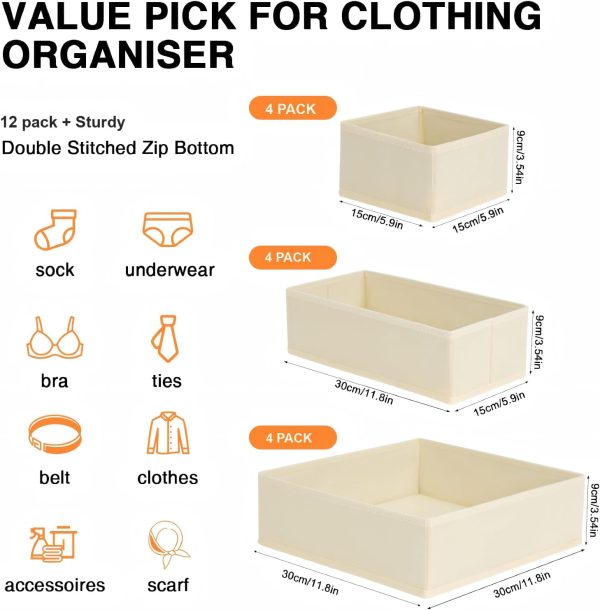 61rjBBn1zFL._AC_SL1500_ 12-Pack Foldable Drawer Organizer Set, Fabric Storage Boxes for Wardrobe, Closet & Dresser Use