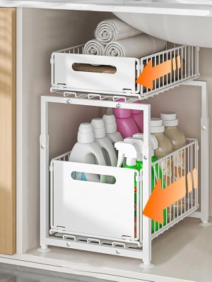714Vp4WJbIL._AC_SL1500_ 2 Tier Under Sink Organizer with Pull-Out Drawers, Adjustable Cabinet Storage Shelf