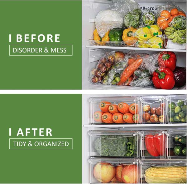 716ACpZqSsL._AC_SL1500_ 7-Piece Stackable Fridge Storage Containers Set with Lids, Clear Plastic Refrigerator Organizer Bins