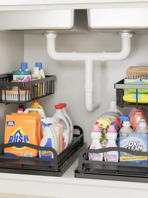 716XkX4QQ-L._AC_SL1500_ Adjustable L-Shaped Under Sink Organizer with Sliding Drawers, Metal Storage Rack for Kitchen & Bathroom