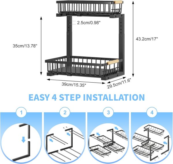 716ZqBvW6dL._AC_SL1500_ Extra Wide 2-Tier Under Sink Pull-Out Organizer, Heavy Duty Carbon Steel Sliding Storage Rack for Kitchen & Bathroom