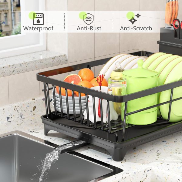 716uXOiGzSL._AC_SL1500_ Compact Dish Drying Rack with Drainboard & 360° Spout, Kitchen Counter Organizer with Utensil Holder