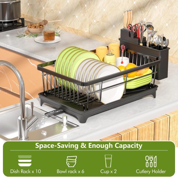 71Aek66P7L._AC_SL1500_ Compact Dish Drying Rack with Drainboard & 360° Spout, Kitchen Counter Organizer with Utensil Holder
