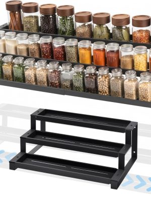 71BAtQnRxQL._AC_SL1500_ 3-Tier Expandable Spice Rack Organizer, Adjustable Metal Kitchen Shelf for Countertop & Cabinet Storage