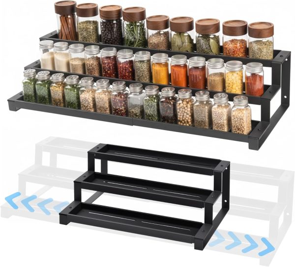 71BAtQnRxQL._AC_SL1500_ 3-Tier Expandable Spice Rack Organizer, Adjustable Metal Kitchen Shelf for Countertop & Cabinet Storage