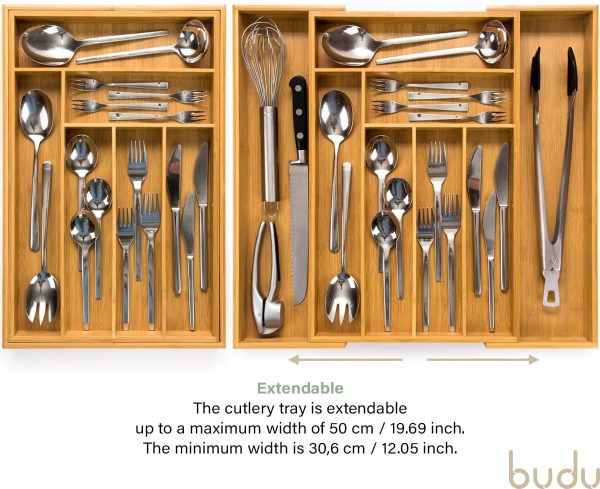 71DseazfUWL._AC_SL1200_ Expandable Bamboo Cutlery Drawer Organizer, Adjustable Kitchen Utensil Storage Tray
