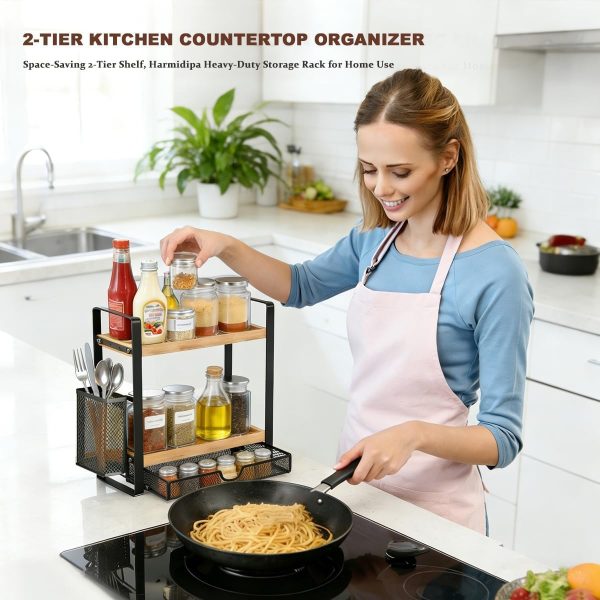 71PkTPdNsgL._AC_SL1200_ Metal Kitchen Organizer Rack with Side Basket, Multi-Purpose Storage Shelf for Kitchen & Bathroom