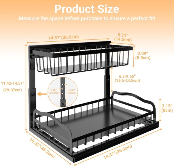 Adjustable L-Shaped Under Sink Organizer with Sliding Drawers, Metal Storage Rack for Kitchen & Bathroom