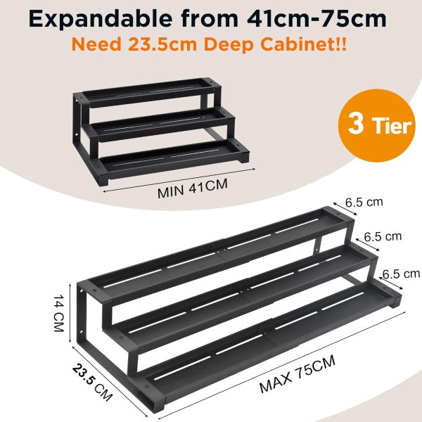 71SAuPqIZzL._AC_SL1500_ 3-Tier Expandable Spice Rack Organizer, Adjustable Metal Kitchen Shelf for Countertop & Cabinet Storage