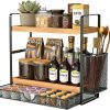 71YGHanOKaL._AC_SL1500_ Metal Kitchen Organizer Rack with Side Basket, Multi-Purpose Storage Shelf for Kitchen & Bathroom