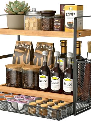 71YGHanOKaL._AC_SL1500_ Metal Kitchen Organizer Rack with Side Basket, Multi-Purpose Storage Shelf for Kitchen & Bathroom