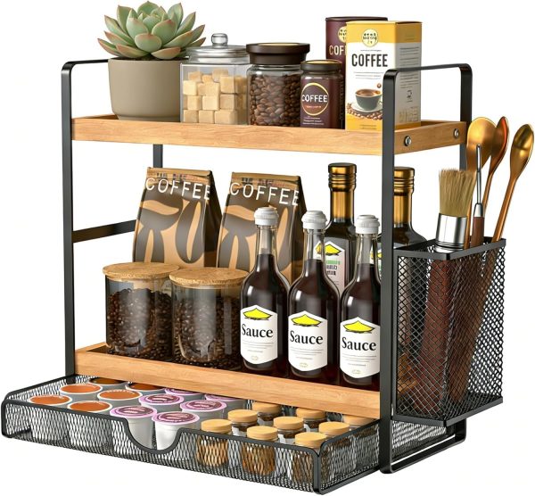 71YGHanOKaL._AC_SL1500_ Metal Kitchen Organizer Rack with Side Basket, Multi-Purpose Storage Shelf for Kitchen & Bathroom