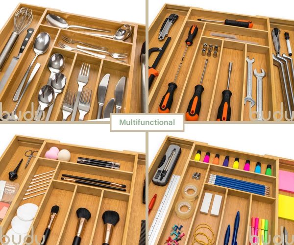 71Yj4Yzdu0L._AC_SL1200_ Expandable Bamboo Cutlery Drawer Organizer, Adjustable Kitchen Utensil Storage Tray