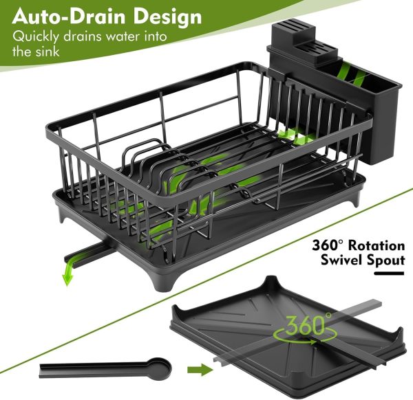 71YsDX1LpJL._AC_SL1500_ Compact Dish Drying Rack with Drainboard & 360° Spout, Kitchen Counter Organizer with Utensil Holder