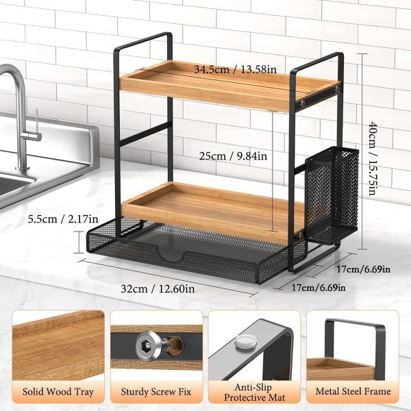 71b5RiQAQ3L._AC_SL1200_ Metal Kitchen Organizer Rack with Side Basket, Multi-Purpose Storage Shelf for Kitchen & Bathroom