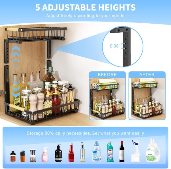 71bB3sIPtZL._AC_SL1500_ Extra Wide 2-Tier Under Sink Pull-Out Organizer, Heavy Duty Carbon Steel Sliding Storage Rack for Kitchen & Bathroom