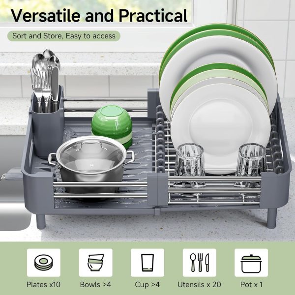 71bfsStQUiL._AC_SL1500_ Extendable Dish Drying Rack with Drainage Spout, Stainless Steel Kitchen Counter Organizer
