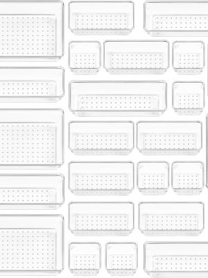 71dAckPlo2L._AC_SL1500_ 25-Piece Drawer Organizer Set, Clear Stackable Plastic Storage Bins for Makeup, Office & Kitchen Drawers