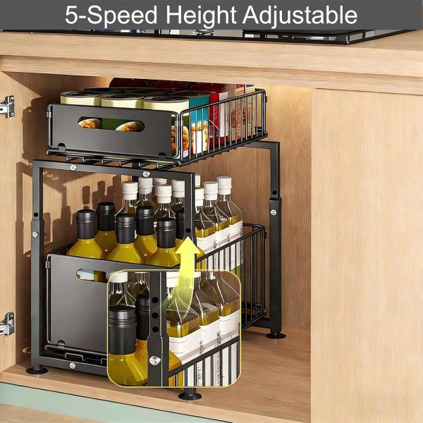 71dw-pGIfTL._AC_SL1500_ 2 Tier Under Sink Organizer with Pull-Out Drawers, Adjustable Cabinet Storage Shelf