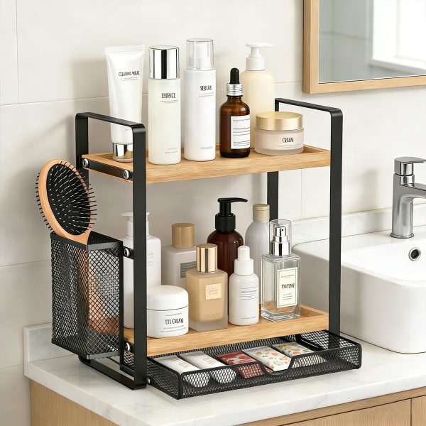 71eI2CAjKIL._AC_SL1200_ Metal Kitchen Organizer Rack with Side Basket, Multi-Purpose Storage Shelf for Kitchen & Bathroom