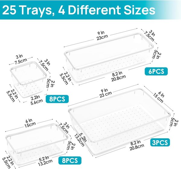 71fM4btD4UL._AC_SL1500_ 25-Piece Drawer Organizer Set, Clear Stackable Plastic Storage Bins for Makeup, Office & Kitchen Drawers