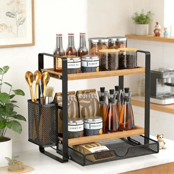 71iPibeQ4-L._AC_SL1200_ Metal Kitchen Organizer Rack with Side Basket, Multi-Purpose Storage Shelf for Kitchen & Bathroom