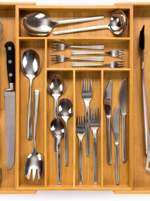 71mGWufSBnL._AC_SL1200_ Expandable Bamboo Cutlery Drawer Organizer, Adjustable Kitchen Utensil Storage Tray