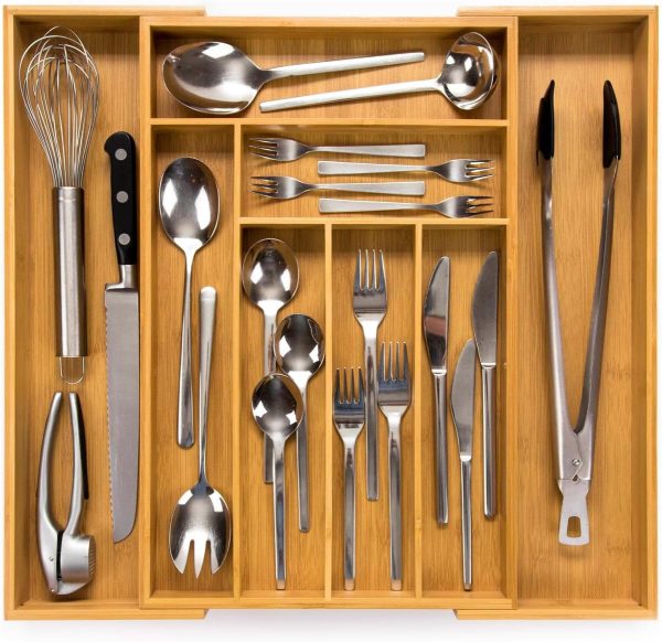 71mGWufSBnL._AC_SL1200_ Expandable Bamboo Cutlery Drawer Organizer, Adjustable Kitchen Utensil Storage Tray