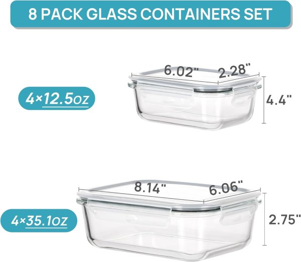 71pprhdrrUL._AC_SL1500_ 8-Piece Glass Food Storage Containers Set with Lids, Airtight Stackable Meal Prep Lunch Boxes