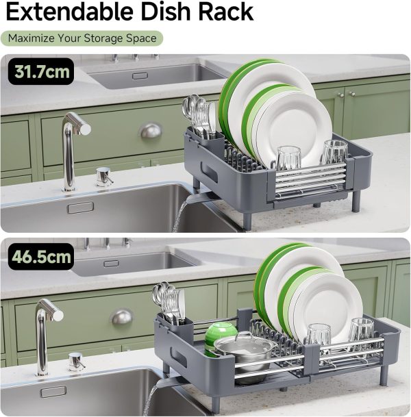 71rTEZypNFL._AC_SL1500_ Extendable Dish Drying Rack with Drainage Spout, Stainless Steel Kitchen Counter Organizer