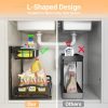 Adjustable L-Shaped Under Sink Organizer with Sliding Drawers, Metal Storage Rack for Kitchen & Bathroom