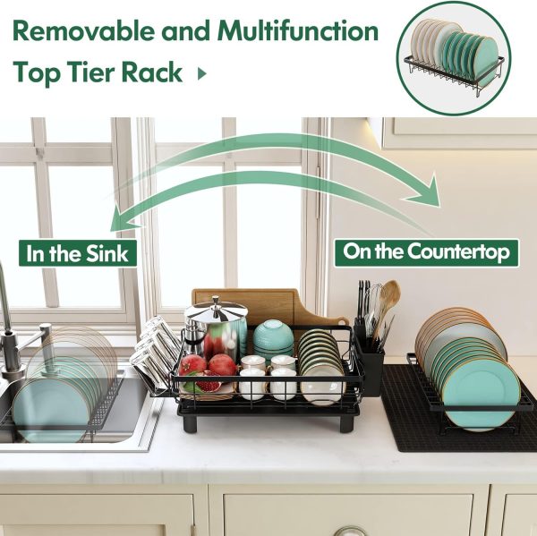 71yMsWFxFKL._AC_SL1500_ 2-Tier Dish Drying Rack with Drainboard & 360° Spout, Large Capacity Kitchen Counter Organizer