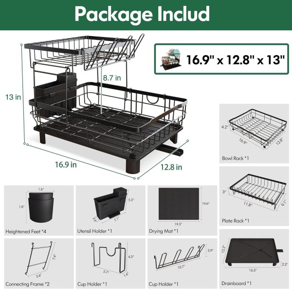 812707Rh8YL._AC_SL1500_ 2-Tier Dish Drying Rack with Drainboard & 360° Spout, Large Capacity Kitchen Counter Organizer