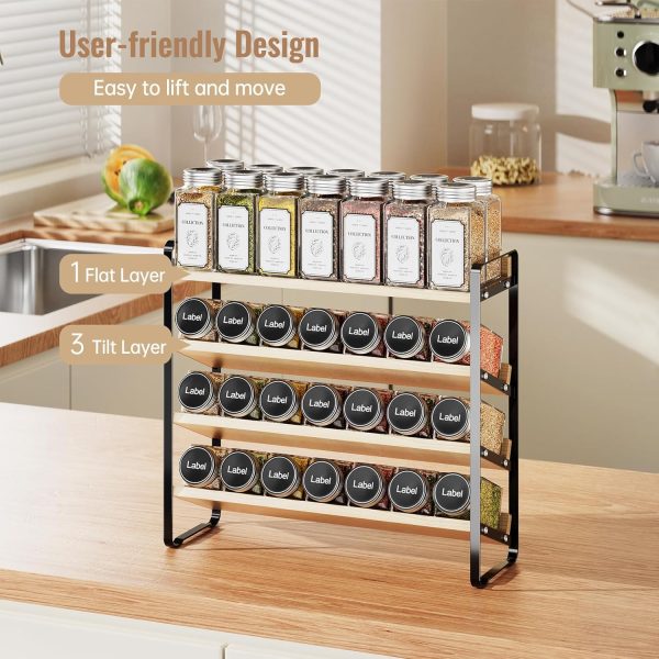 814sya12eL._AC_SL1500_ 4-Tier Wooden & Metal Spice Rack Organizer for Cabinet & Countertop Storage