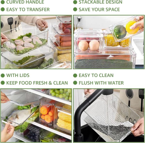 817XxB5yJxL._AC_SL1500_ 7-Piece Stackable Fridge Storage Containers Set with Lids, Clear Plastic Refrigerator Organizer Bins