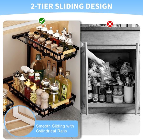 818j4s6JGjL._AC_SL1500_ Extra Wide 2-Tier Under Sink Pull-Out Organizer, Heavy Duty Carbon Steel Sliding Storage Rack for Kitchen & Bathroom