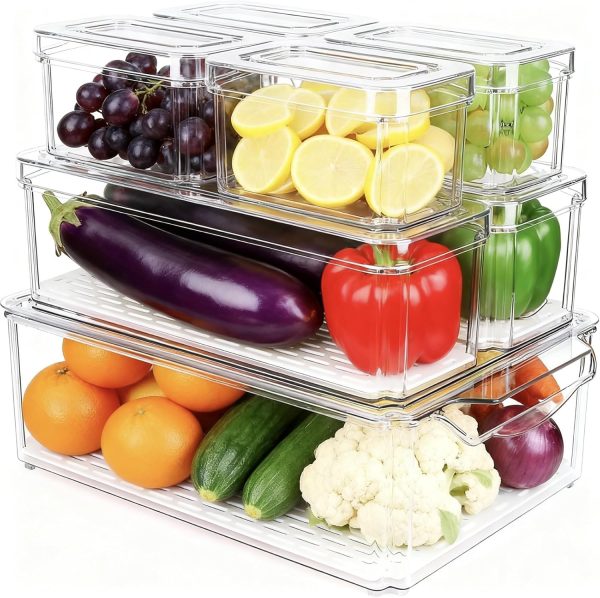 819EwMre-sL._AC_SL1500_ 7-Piece Stackable Fridge Storage Containers Set with Lids, Clear Plastic Refrigerator Organizer Bins