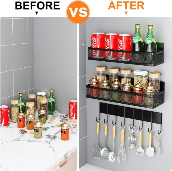 81CW4kCFuoL._AC_SL1500_ Optimized Product Title Magnetic Spice Rack for Refrigerator with 2 Shelves & Hook Rack, Heavy Duty Kitchen Storage Organizer