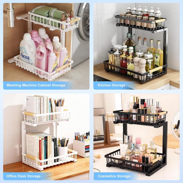81EDsoxeX0L._AC_SL1500_ Extra Wide 2-Tier Under Sink Pull-Out Organizer, Heavy Duty Carbon Steel Sliding Storage Rack for Kitchen & Bathroom