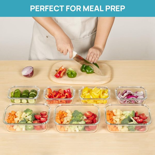 81Eld9PDMQL._AC_SL1500_ 8-Piece Glass Food Storage Containers Set with Lids, Airtight Stackable Meal Prep Lunch Boxes