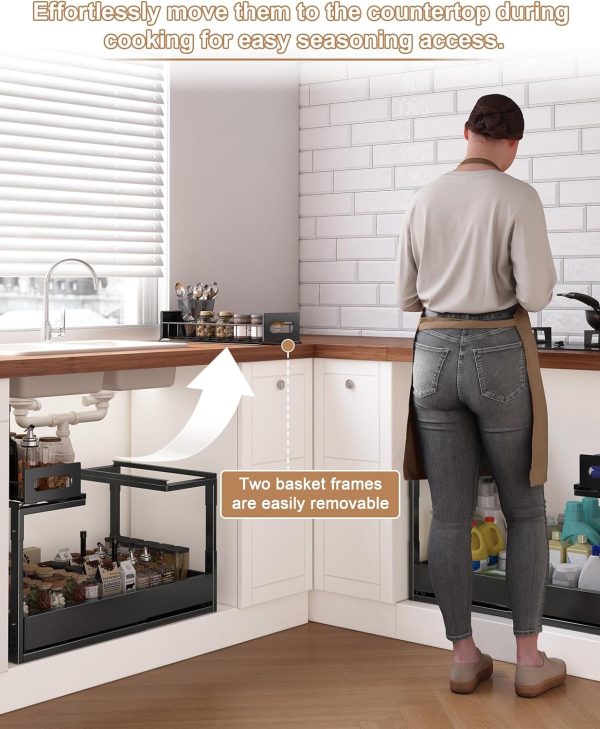 L-Shaped Under Sink Storage Shelf, Heavy Duty Pull-Out Organizer for Cleaning Supplies