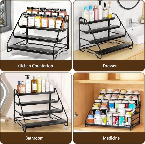 Carbon Steel Spice Storage Rack – 4 Tier Free Standing Kitchen Organiser