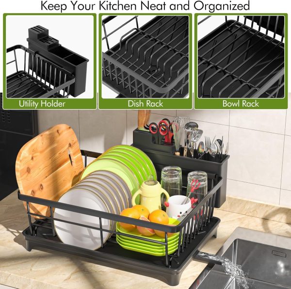 81MaF441IHL._AC_SL1500_ Compact Dish Drying Rack with Drainboard & 360° Spout, Kitchen Counter Organizer with Utensil Holder