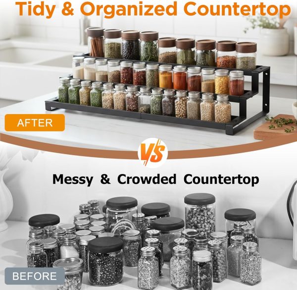 81OZ1RYuEkL._AC_SL1500_ 3-Tier Expandable Spice Rack Organizer, Adjustable Metal Kitchen Shelf for Countertop & Cabinet Storage