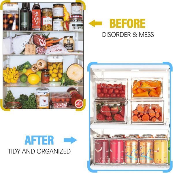 81TAsHGVroL._AC_SL1500_ 6-Piece Stackable Fridge Storage Containers Set, Clear PET Refrigerator Organizer Bins with Handles