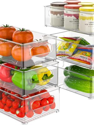 81Xsub8BX0L._AC_SL1500_ 6-Piece Stackable Fridge Storage Containers Set, Clear PET Refrigerator Organizer Bins with Handles