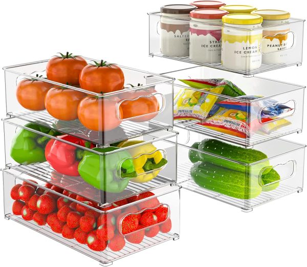 81Xsub8BX0L._AC_SL1500_ 6-Piece Stackable Fridge Storage Containers Set, Clear PET Refrigerator Organizer Bins with Handles